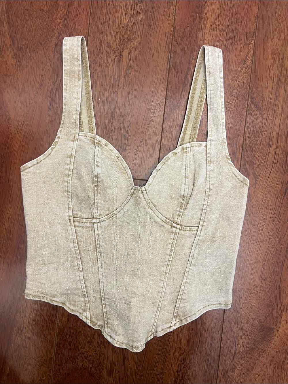 Beige Denim Corset Tank Top